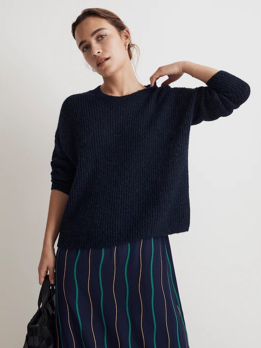 Madewell Classic Navy Ribbed Crewneck Sweater